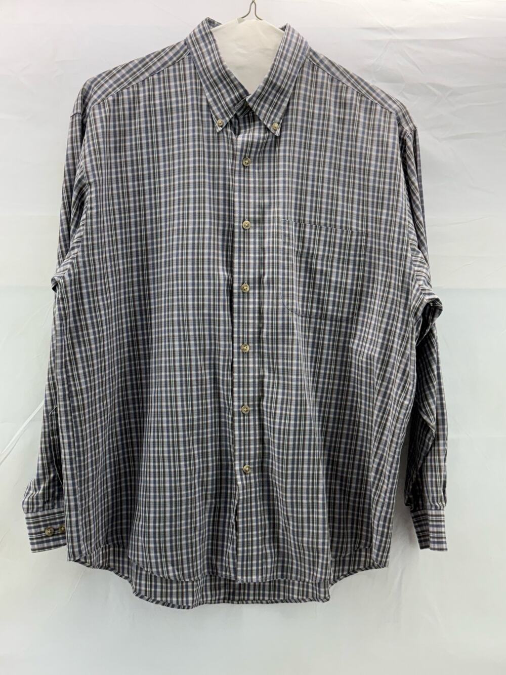 Van Heusen grays green plaid button down L